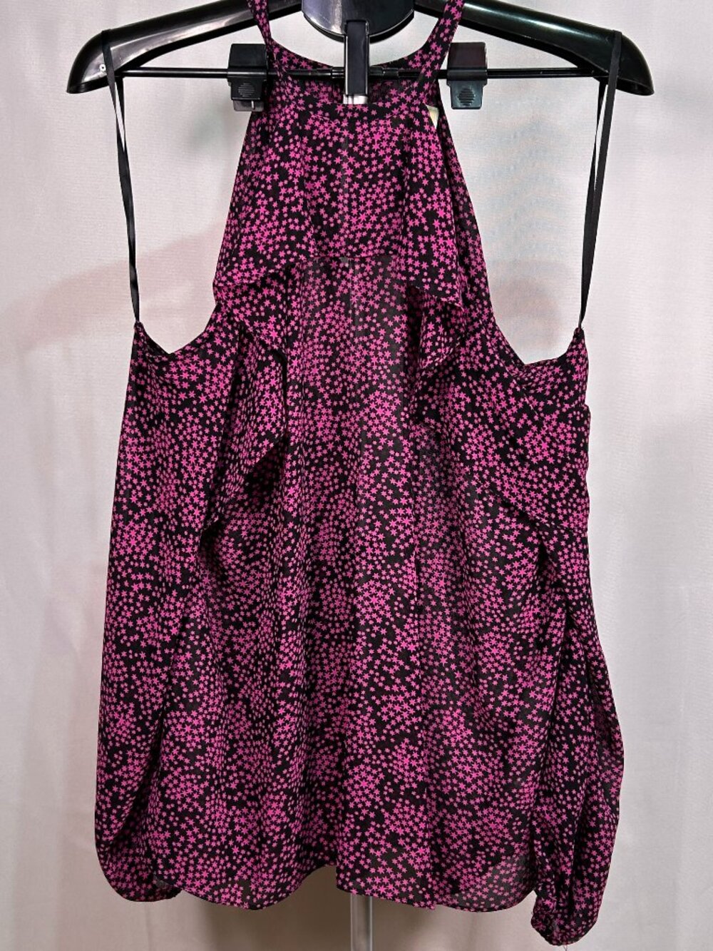 Michael Michael Kors Women's Pink & Black Star Print Cold-Shoulder Blouse XL